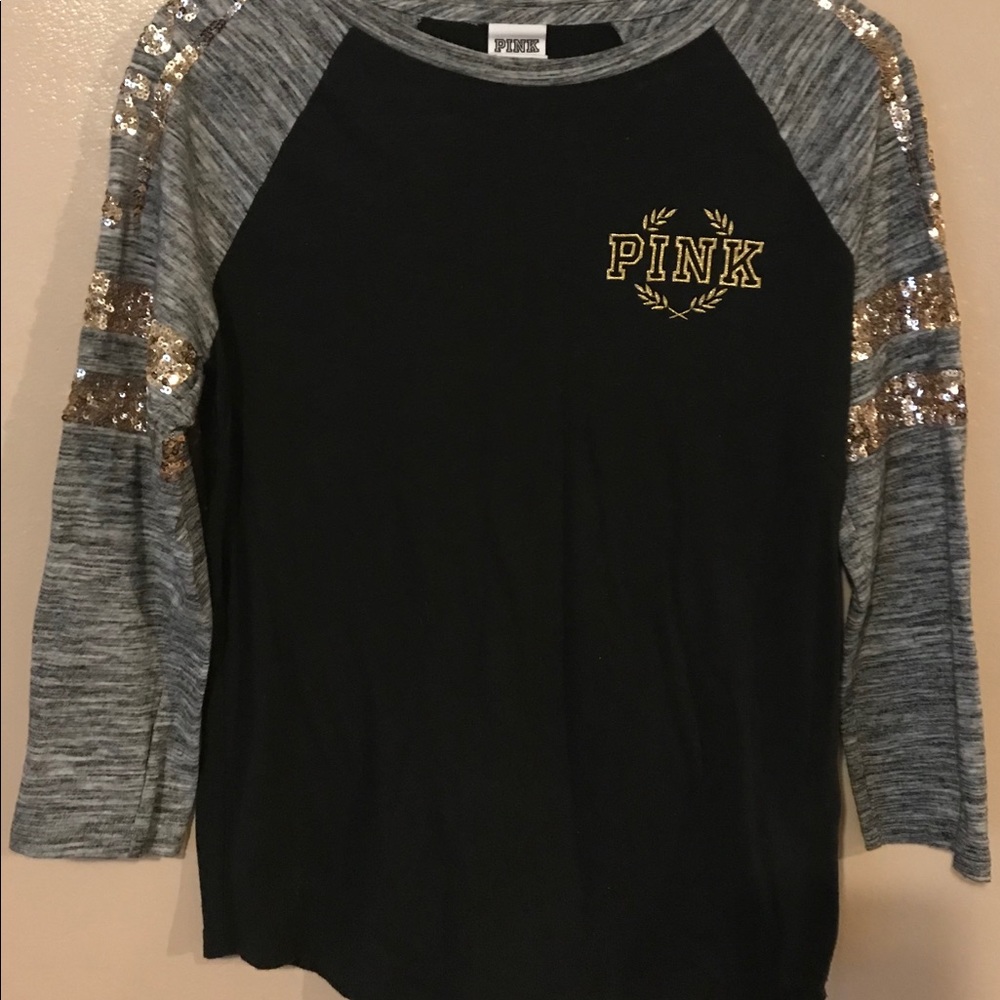 PINK BLACK AND GOLD SEQUIN 3/4 SLEEVE TOP SMALL